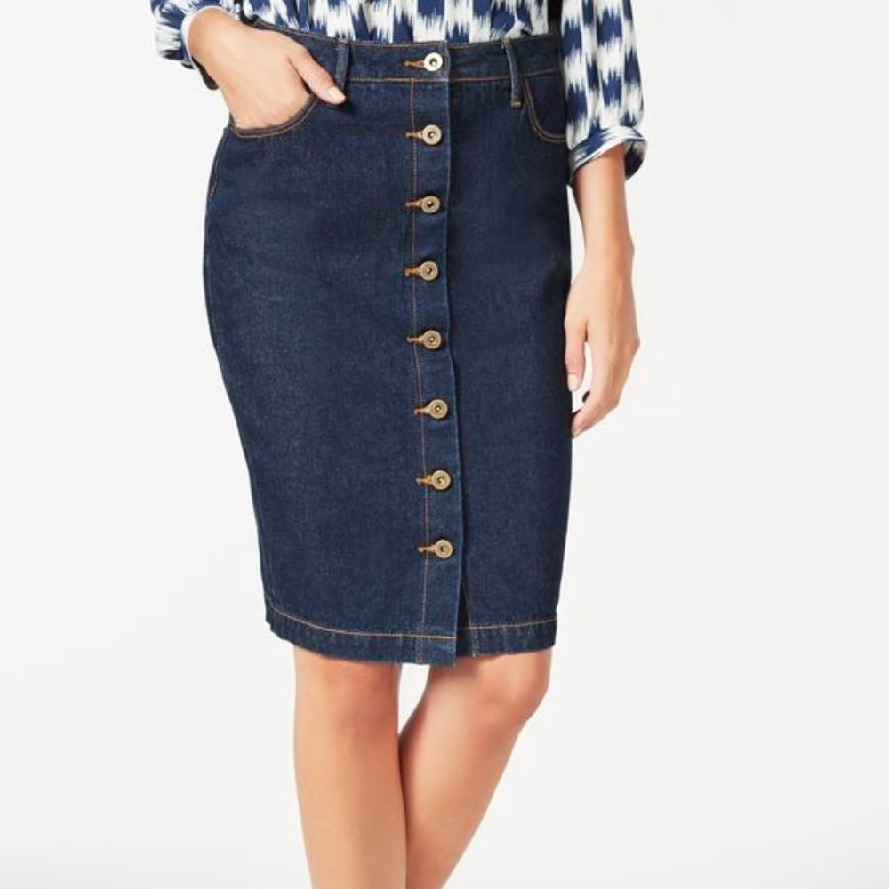 Just Fab Riviera Blue Button Denim Pencil Skirt Size 29
